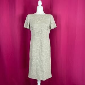 Vintage Jun Ashida Tokyo Paris metallic cream tweed embroidered midi dress, 11